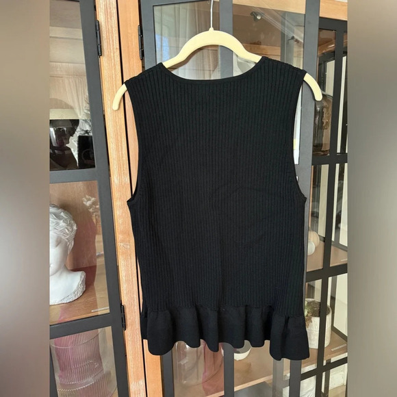 Diane Von Furstenberg blouse tank top ruffles ribbed sweater knit sleeveless - Picture 3 of 8